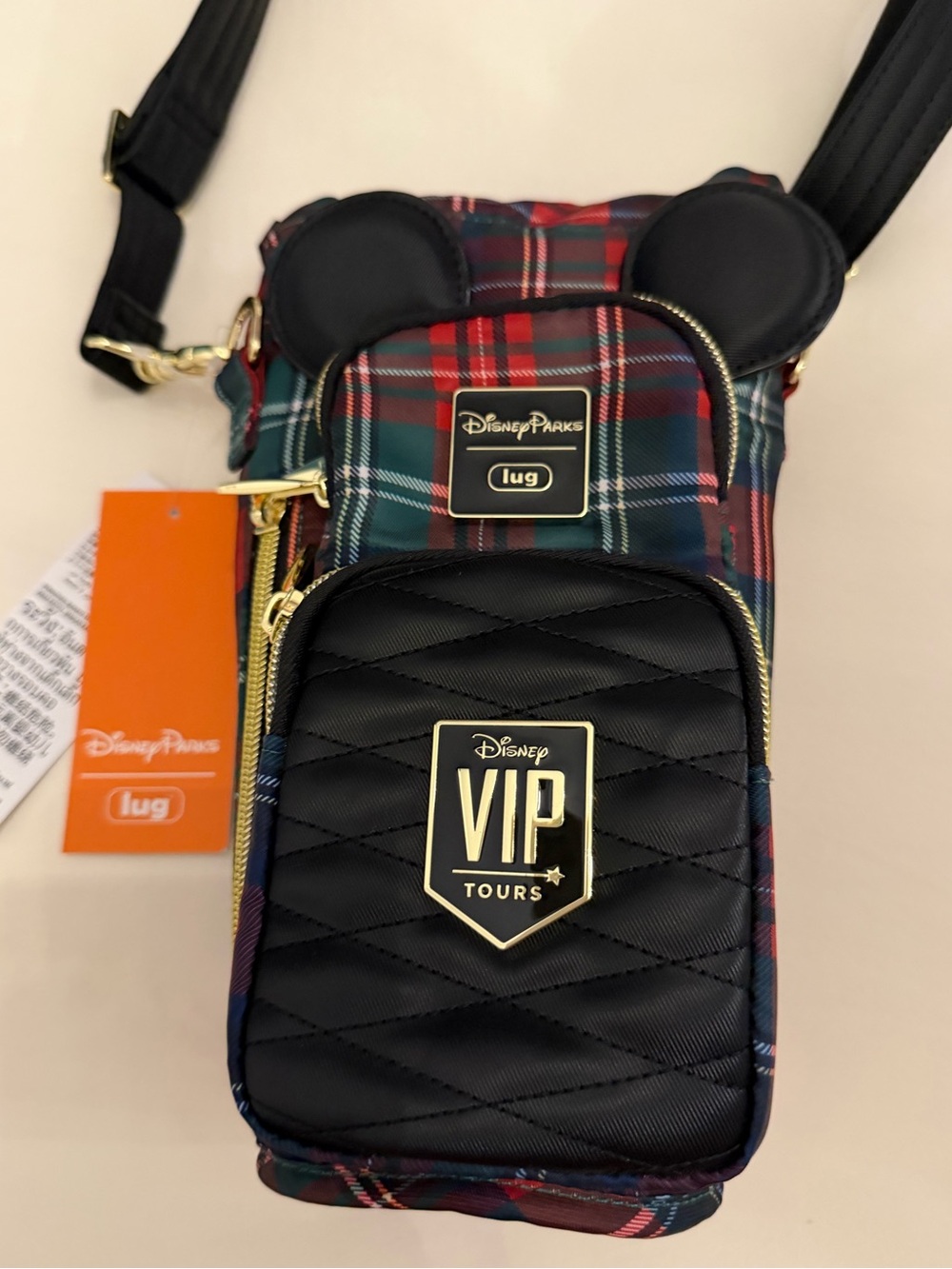 Disney VIP Tours Plaid Lug Insulated Water Bottle Bag
